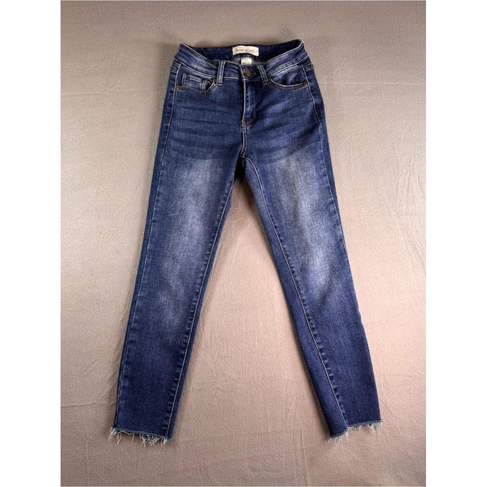 Love, Soho Dark Blue Skinny Jeans Women's Size 1 High Rise Stretch Frayed Hem